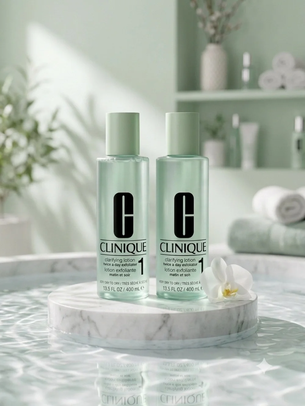 NWT Clinique Clarifying Lotion 1 Exfoliator 13.5 oz / 400 ml Double Pack